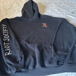 Riot Society Black Hoodie with Bear Patch
